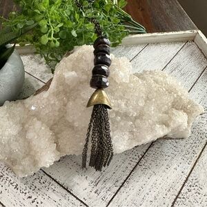 Red Garnet Disc Beaded Brass Necklace With Chain Tassel